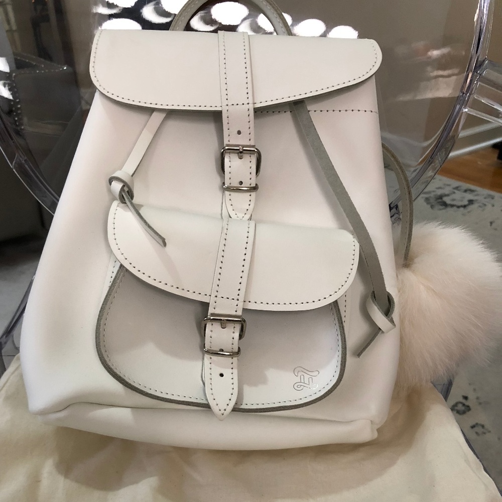 Grafea Snowball White Leather Backpack